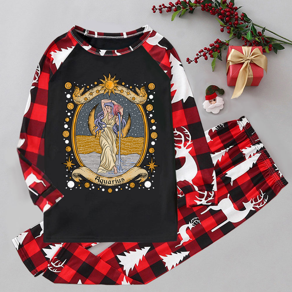 Purplehecate Celestial Aquarius Zodiac Elk Christmas Pajamas