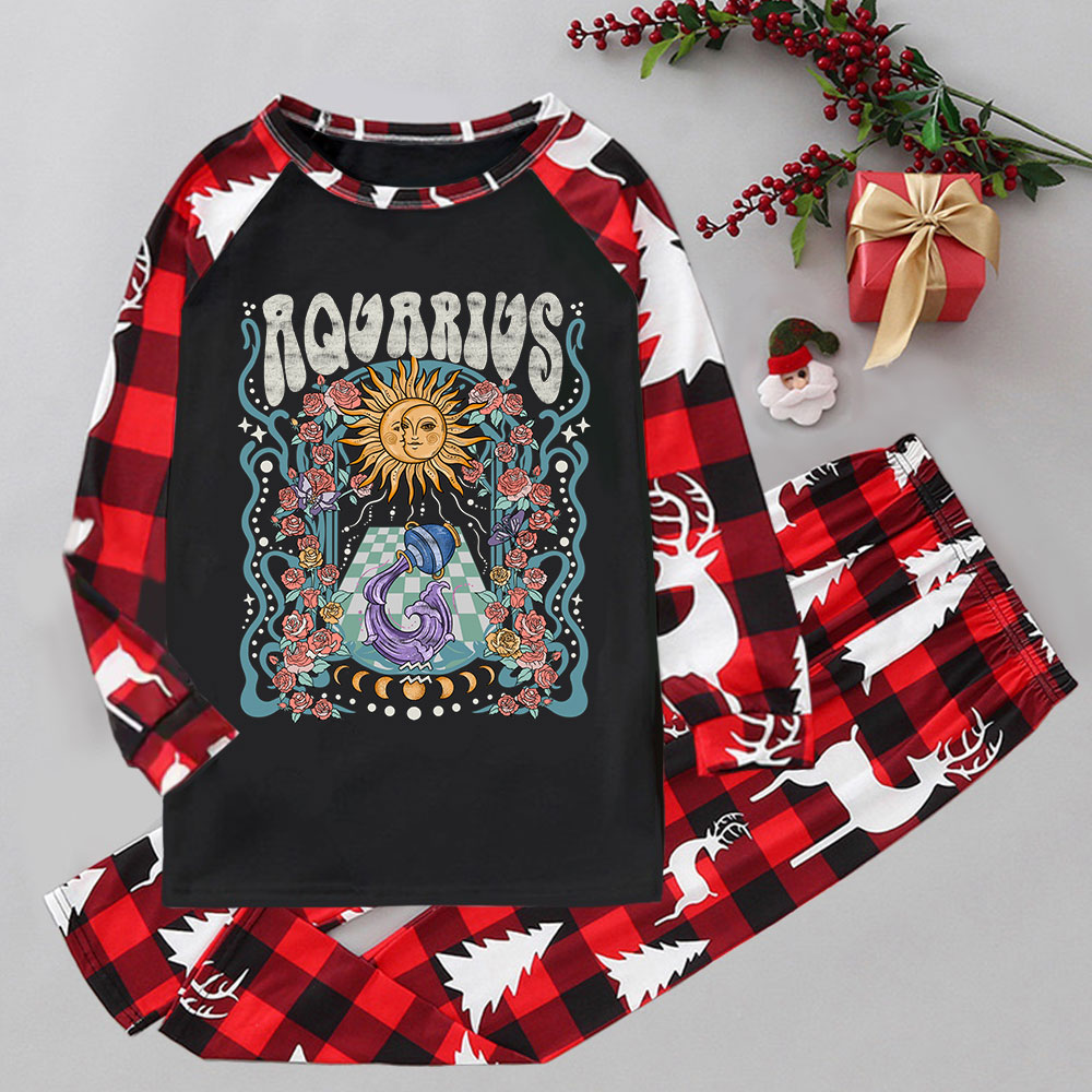 Purplehecate Aquarius Spirit Zodiac Elk Christmas Pajamas