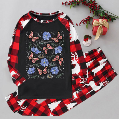 Purplehecate Butterfly Floral Elk Christmas Pajamas