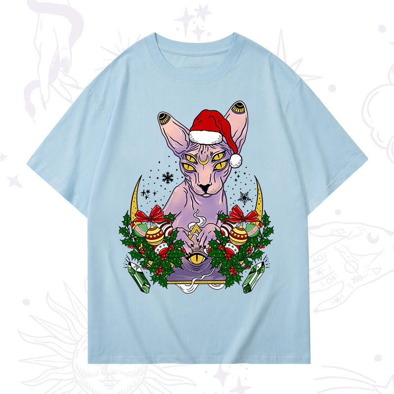 Purplehecate Christmas Moon Phase Cat Washed T-Shirt