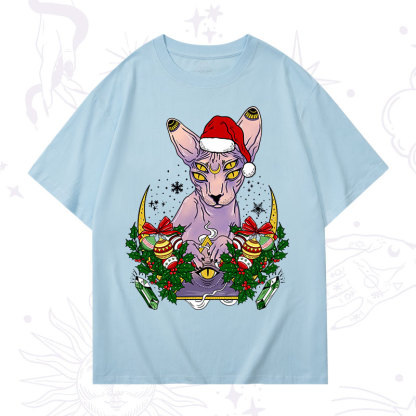Purplehecate Christmas Moon Phase Cat Washed T-Shirt