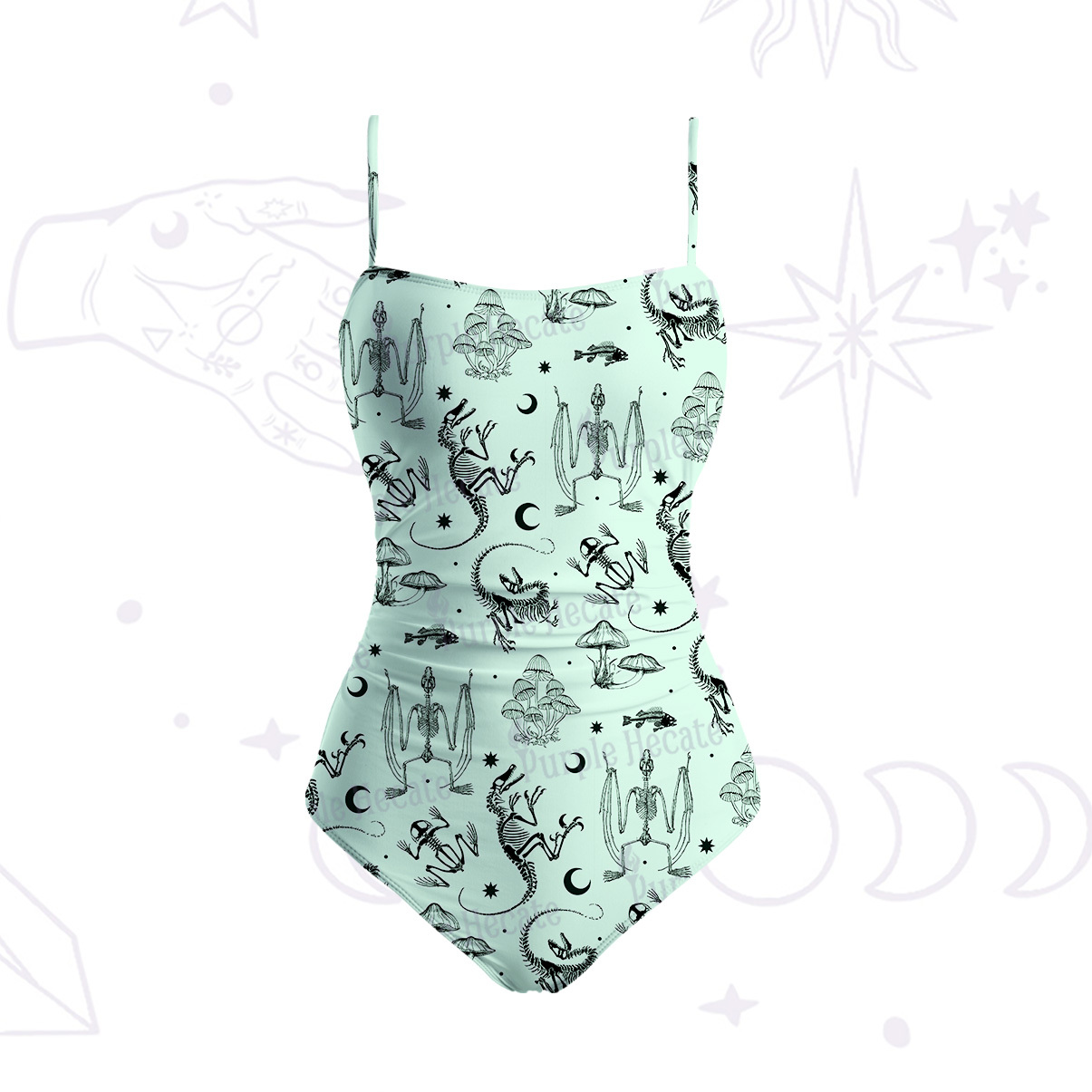 Purplehecate Prehistoric Fantasy Slim-Strap Swimsuit