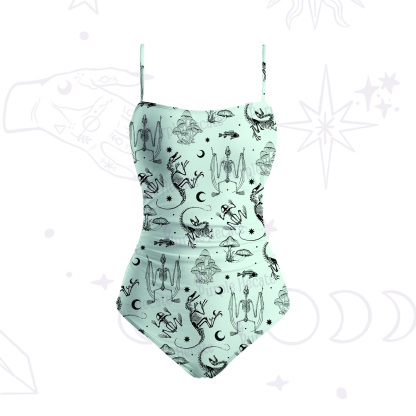Purplehecate Prehistoric Fantasy Slim-Strap Swimsuit