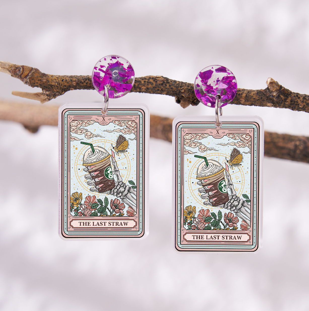 Purplehecate The Last Straw Tarot Acrylic Earrings