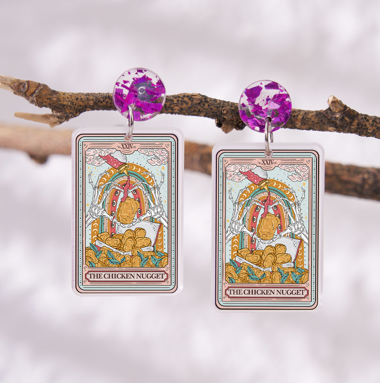 Purplehecate The Chicken Nugget Tarot Acrylic Earrings
