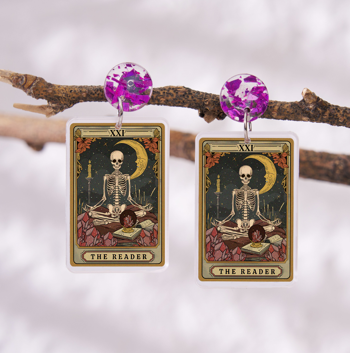 Purplehecate The Reader Tarot Acrylic Earrings