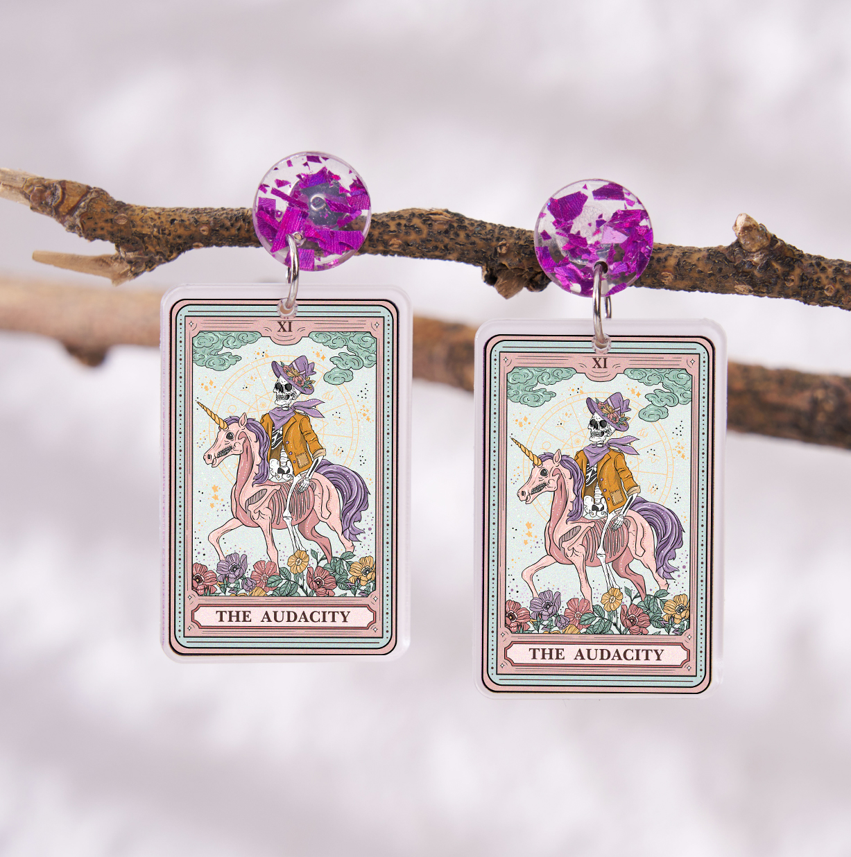 Purplehecate The Audacity Tarot Card Acrylic Earrings