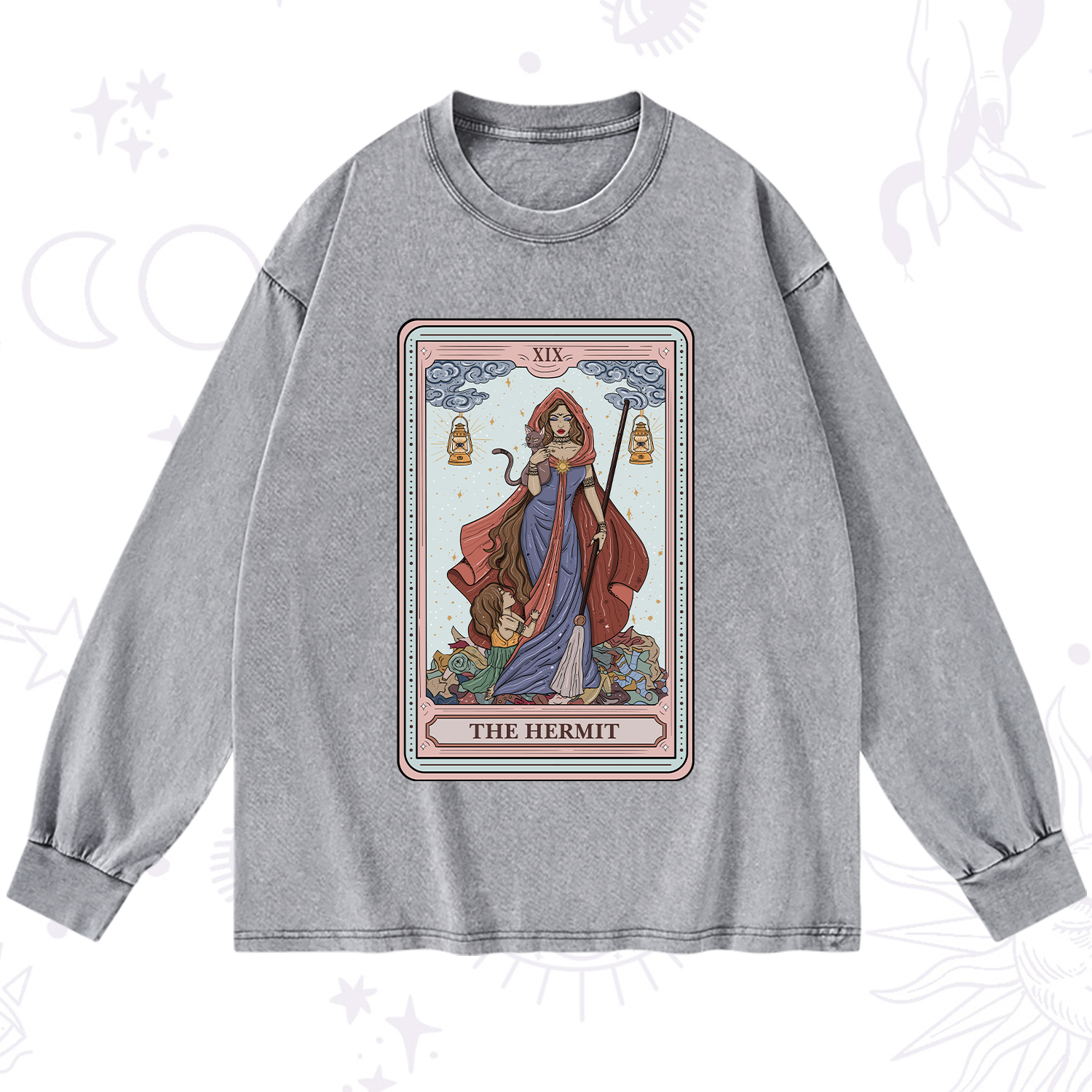 Purplehecate The Hermit Tarot Card Washed Long Sleeve Shirt