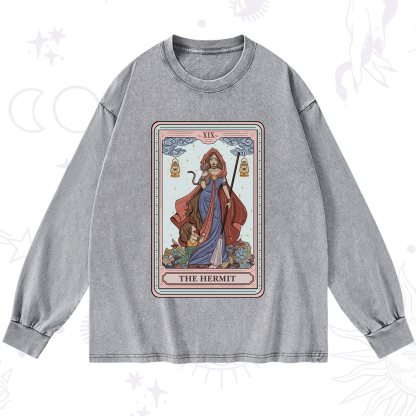 Purplehecate The Hermit Tarot Card Washed Long Sleeve Shirt