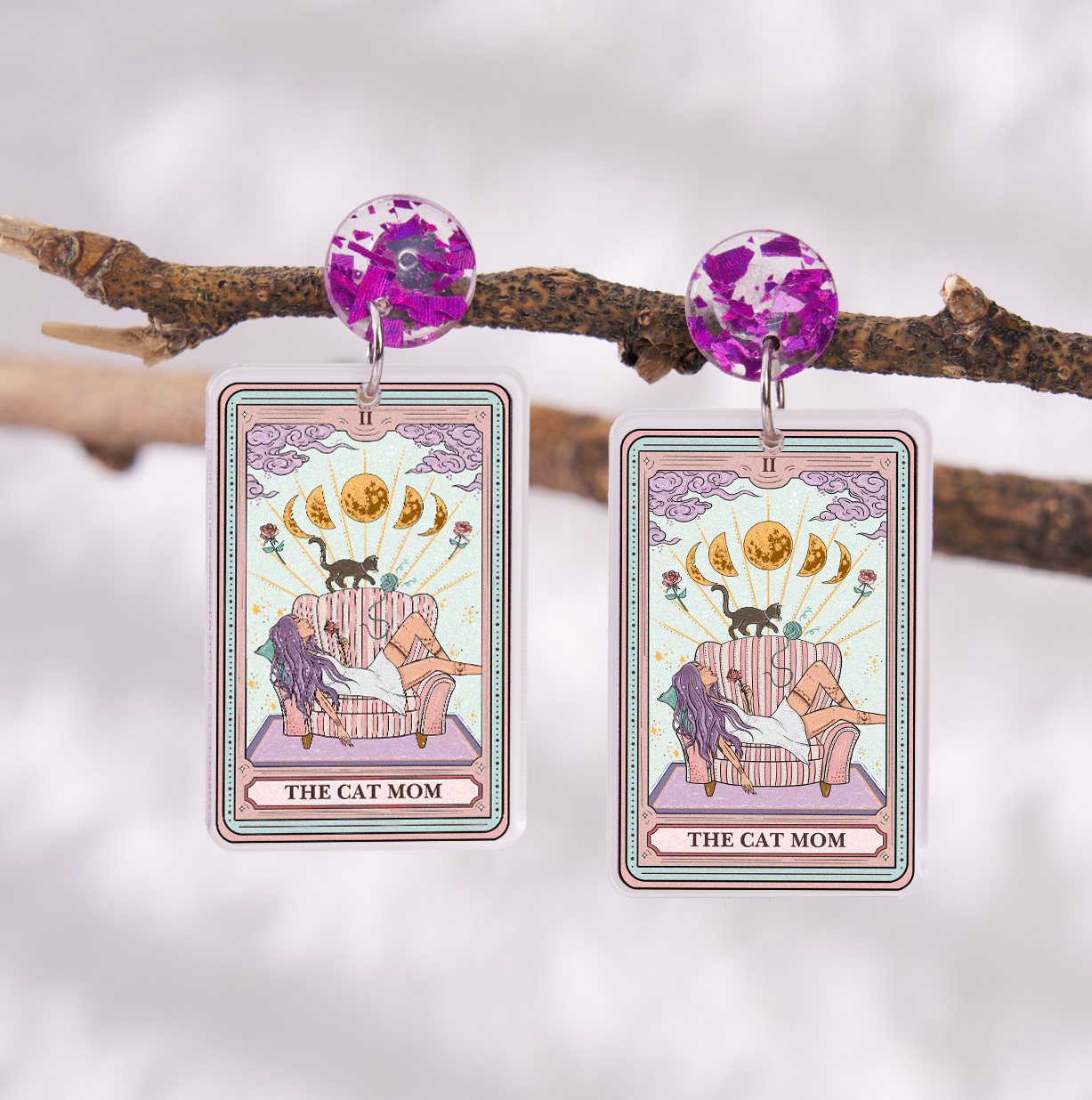 Magic Purplehecate The Cat Mom Tarot Acrylic Earrings