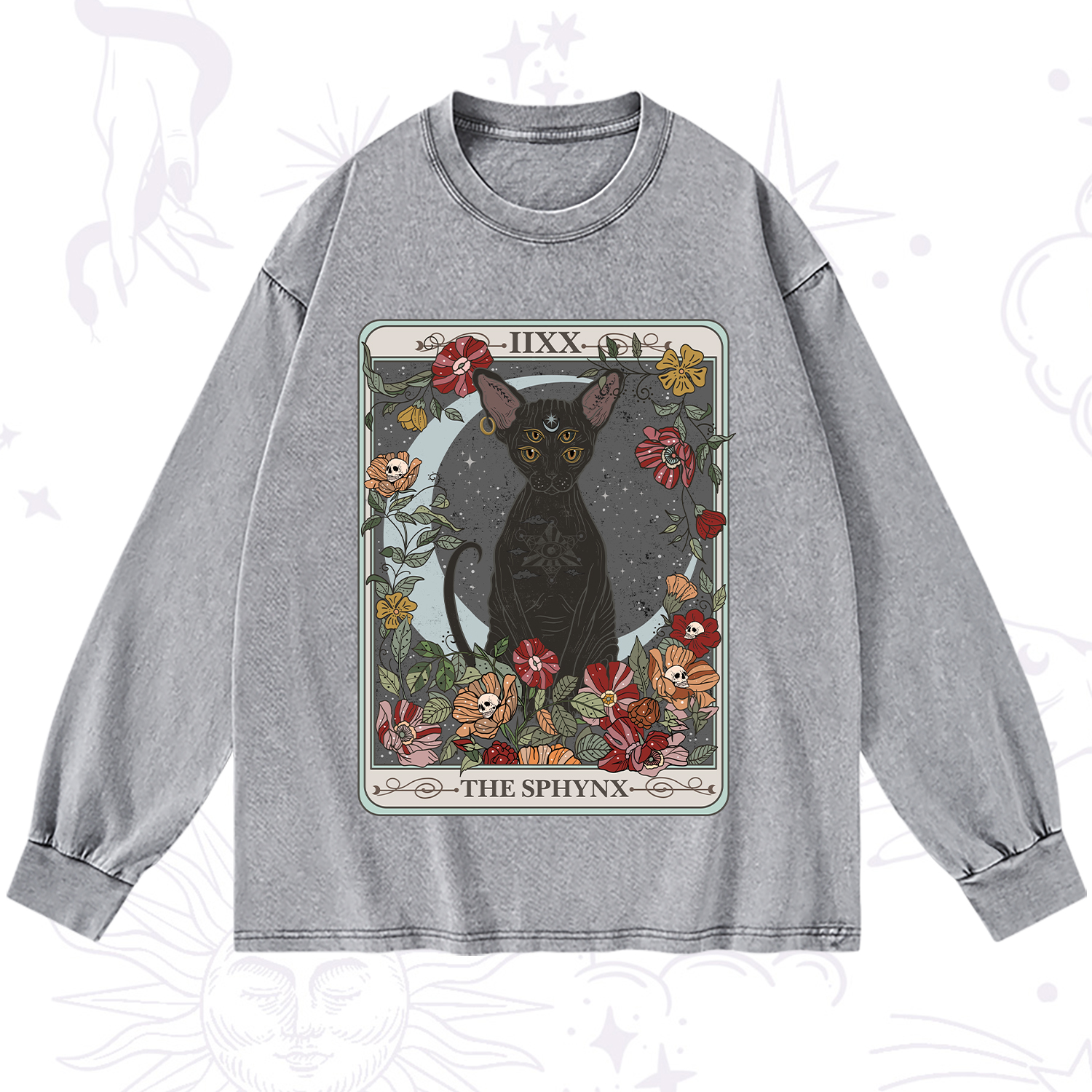 Purplehecate The Sphynx Tarot Washed Long Sleeve Shirt