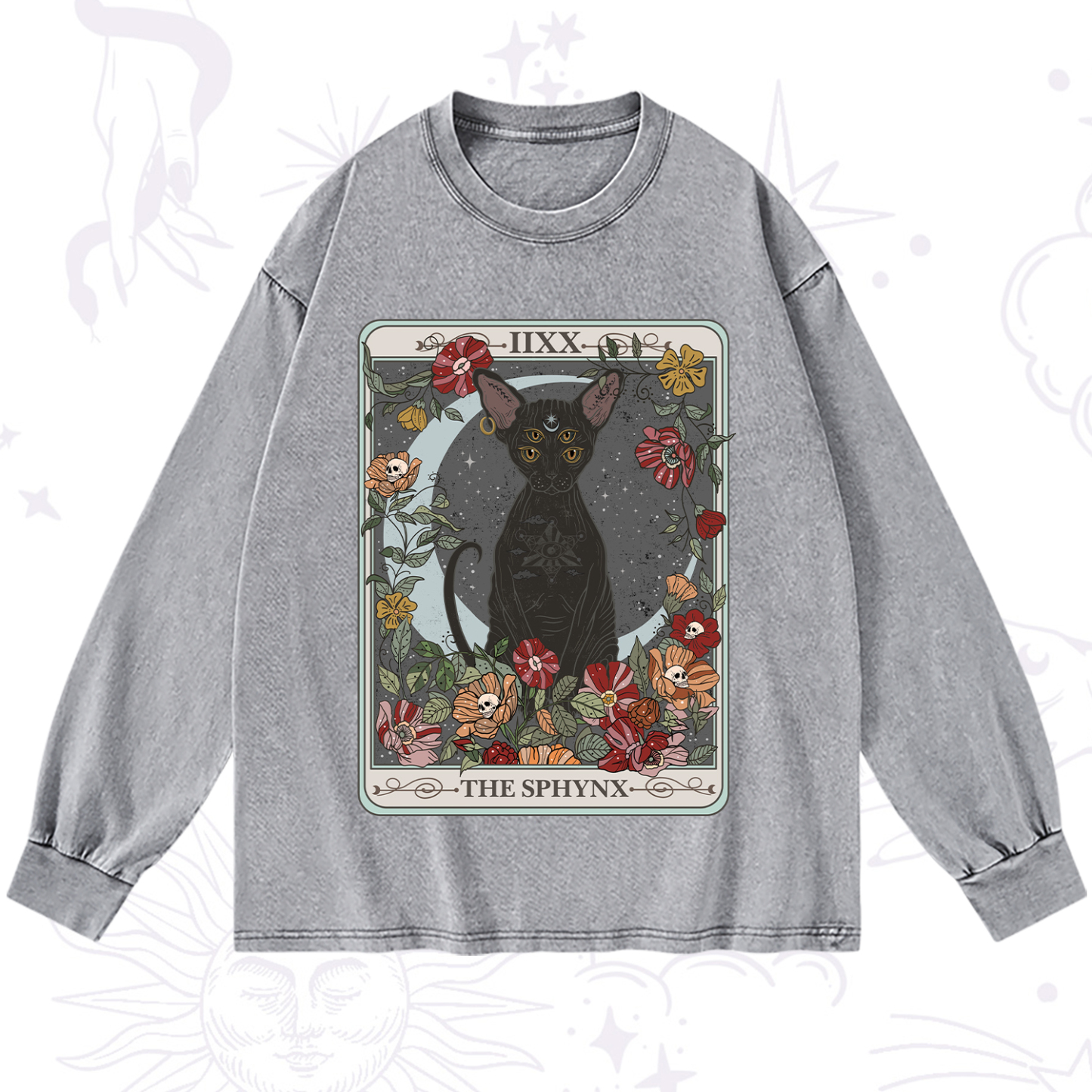 Purplehecate The Sphynx Tarot Washed Long Sleeve Shirt