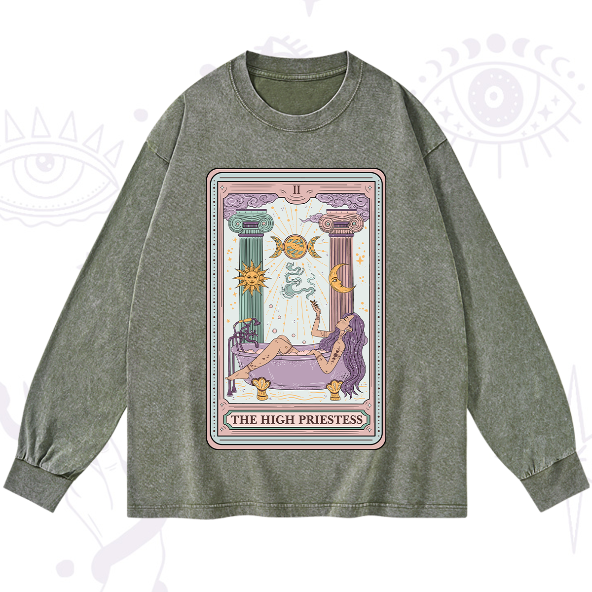 Purplehecate The High Priestess Tarot Washed Long Sleeve Shirt