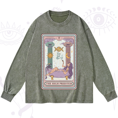 Purplehecate The High Priestess Tarot Washed Long Sleeve Shirt