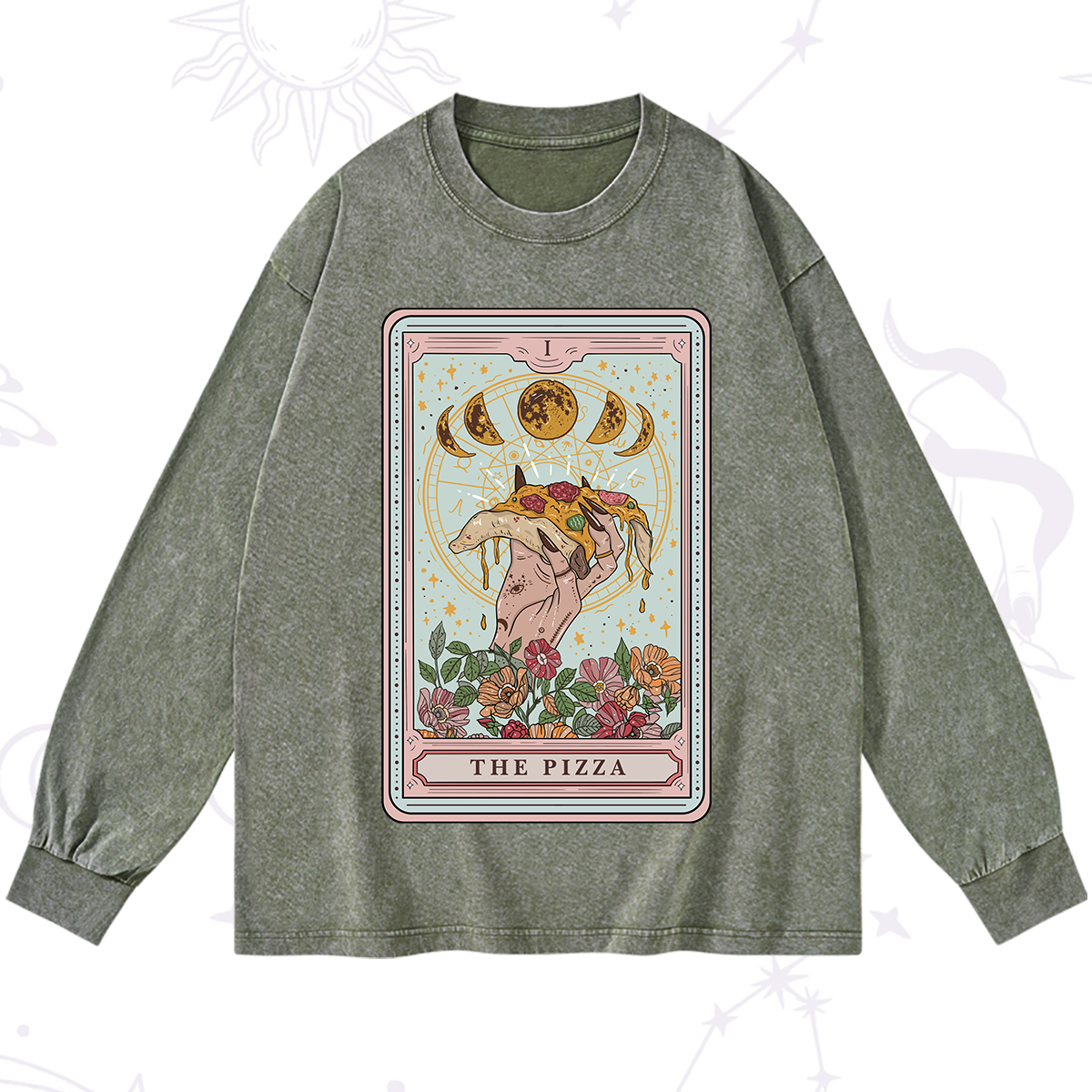 Purplehecate The Pizza Tarot Washed Long Sleeve Shirt