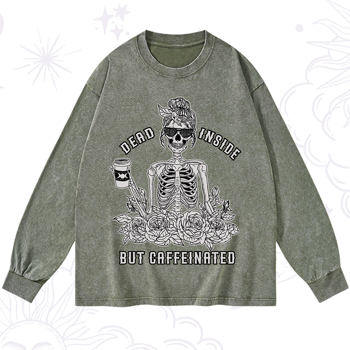 Purplehecate Dead Inside But Caffeinated Washed Long Sleeve Shirt
