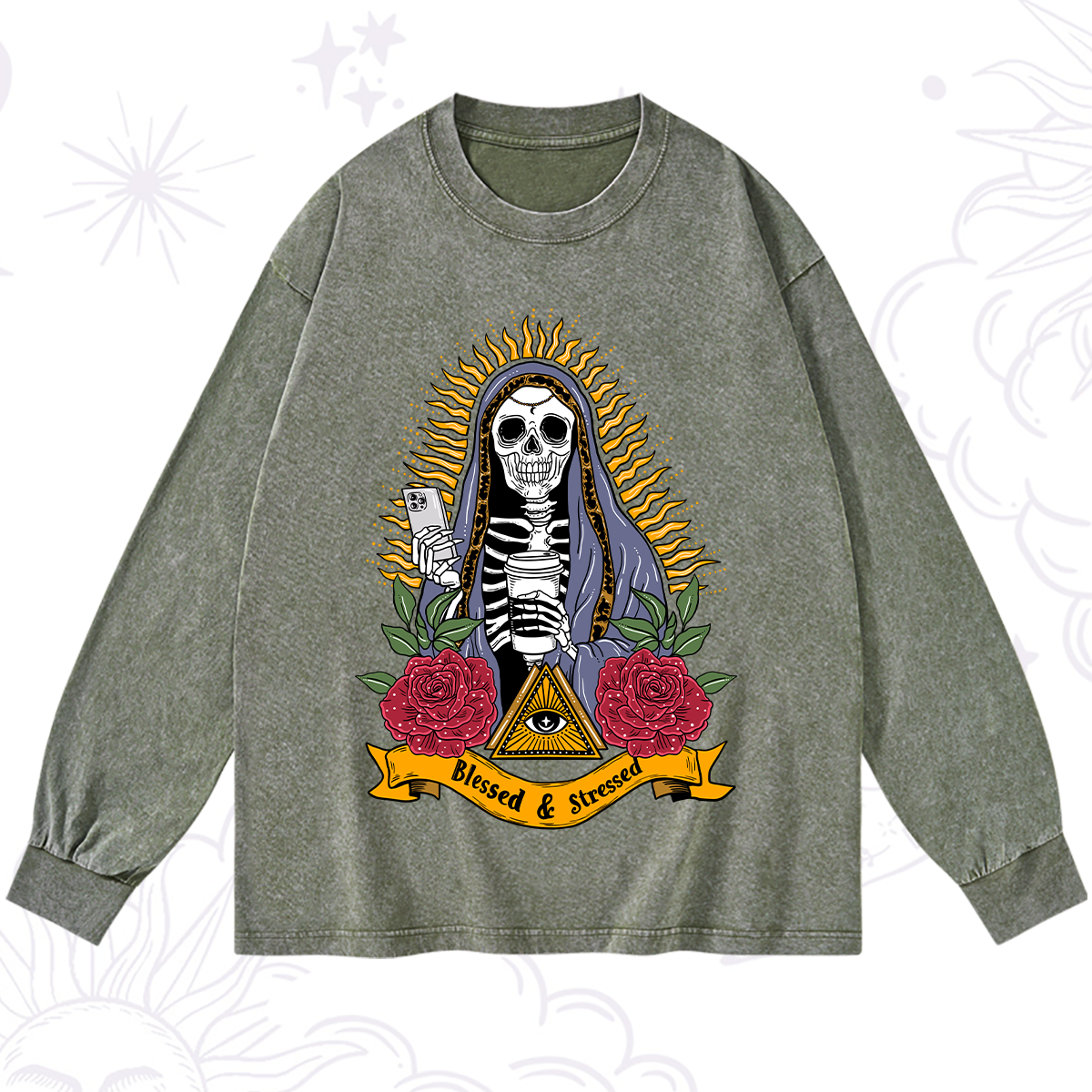 Purplehecate Blessed And Stressed Washed Long Sleeve Shirt