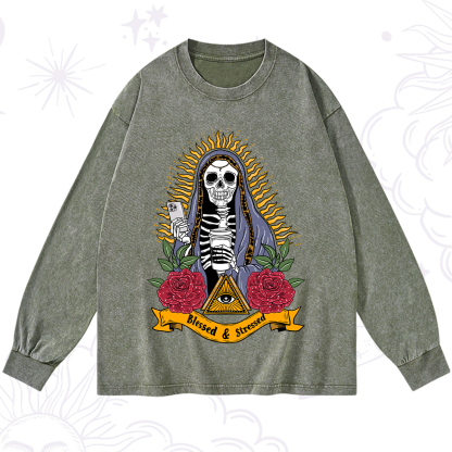 Purplehecate Blessed And Stressed Washed Long Sleeve Shirt