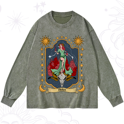 Purplehecate Aries Zodiac Washed Long Sleeve Shirt