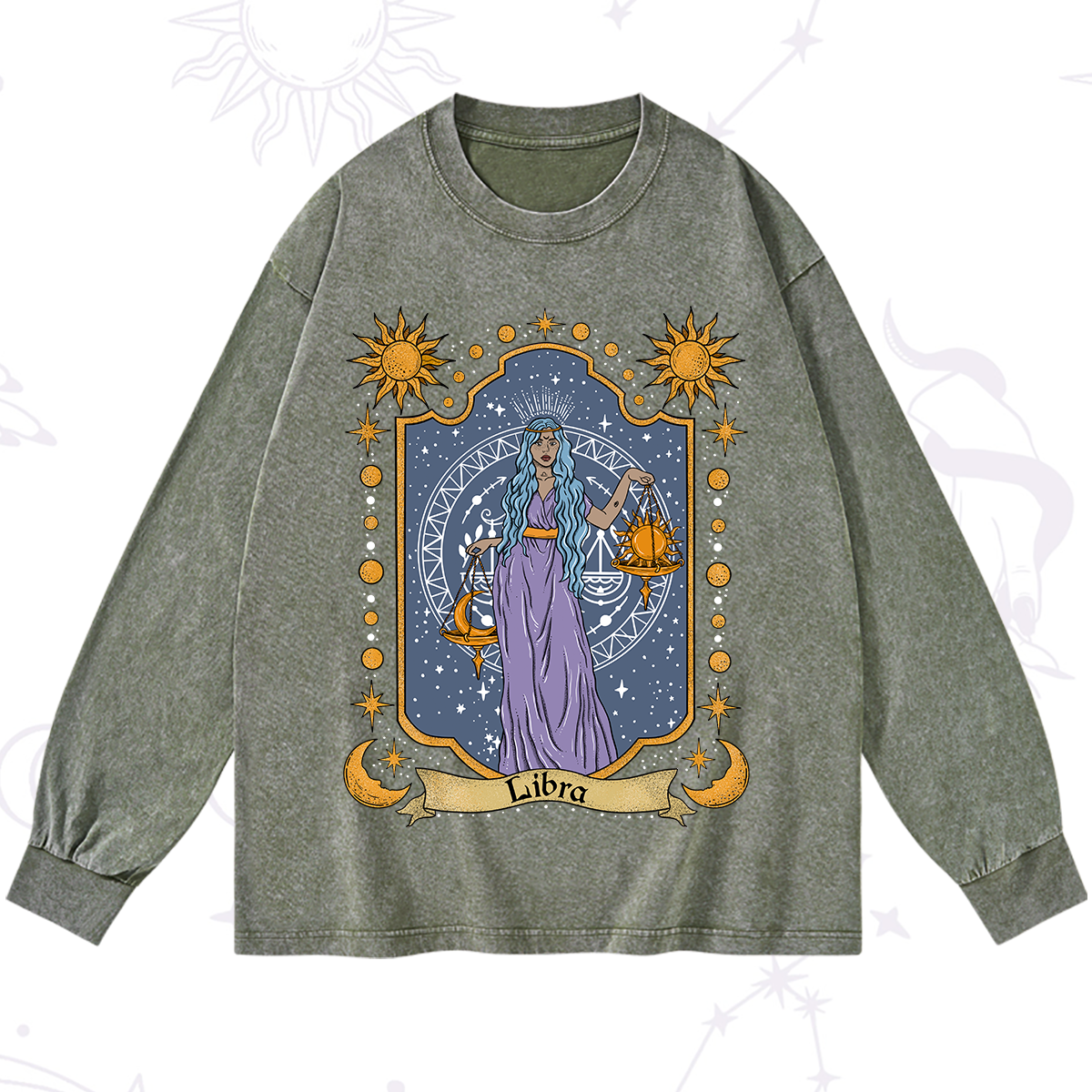 Purplehecate Libra Zodiac Washed Long Sleeve Shirt