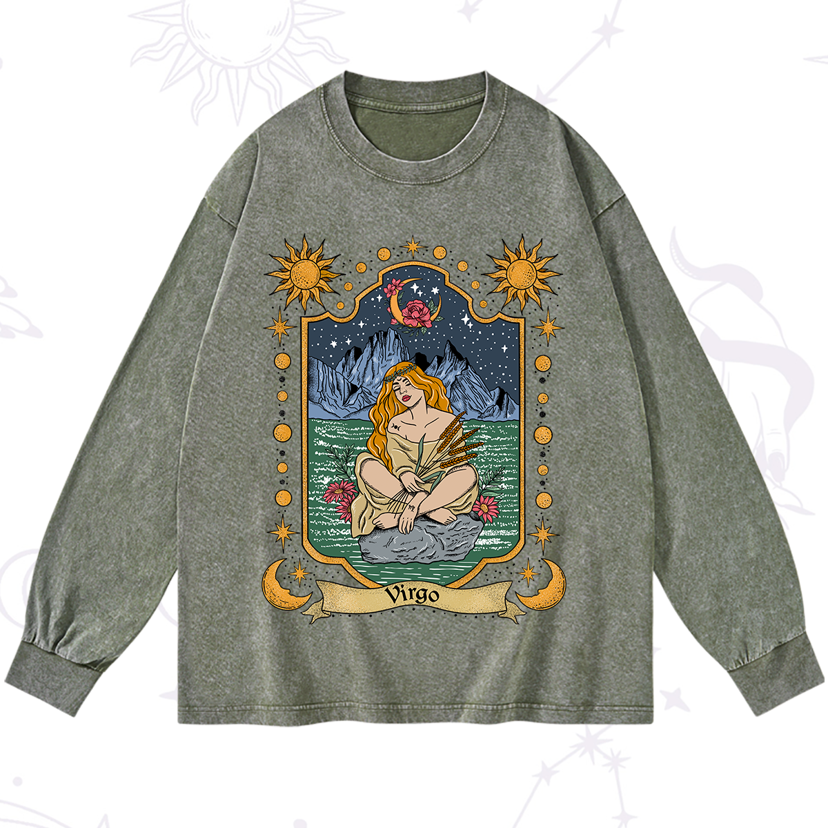 Purplehecate Virgo Zodiac Washed Long Sleeve Shirt