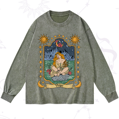Purplehecate Virgo Zodiac Washed Long Sleeve Shirt