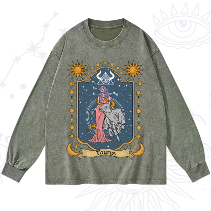 Purplehecate Taurus Zodiac Washed Long Sleeve Shirt