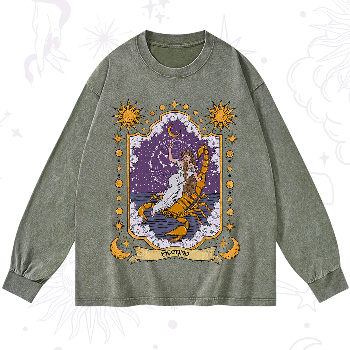 Purplehecate Scorpio Zodiac Washed Long Sleeve Shirt