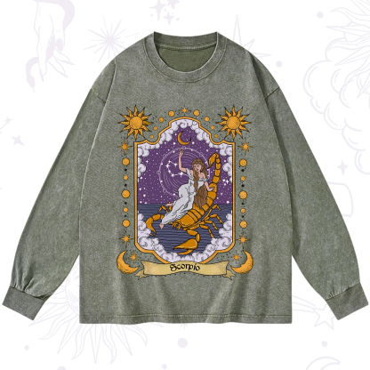 Purplehecate Scorpio Zodiac Washed Long Sleeve Shirt