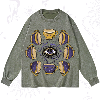 Purplehecate Moon Phase Coffee Lover Washed Long Sleeve Shirt