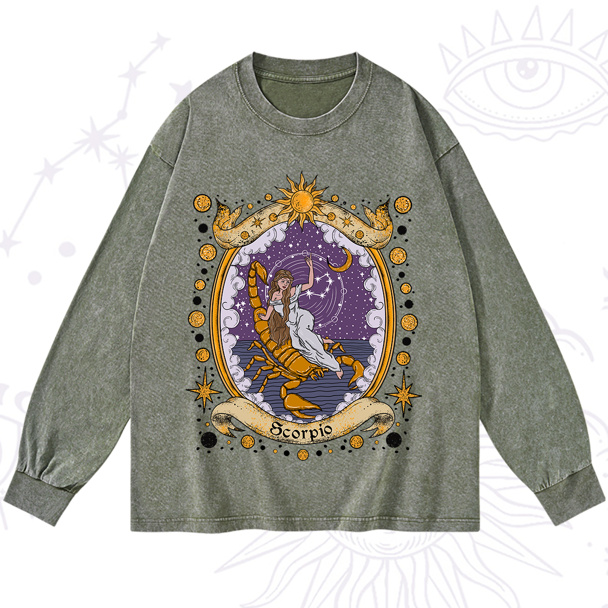 Purplehecate Celestial Scorpio Zodiac Washed Long Sleeve Shirt