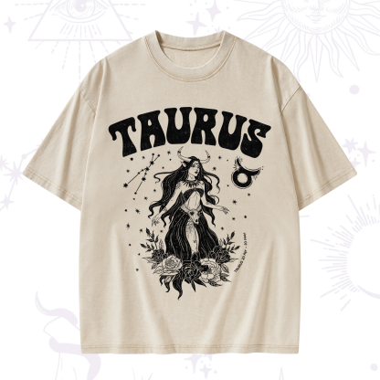 Purplehecate Taurus Zodiac Glyphs Washed T-Shirt