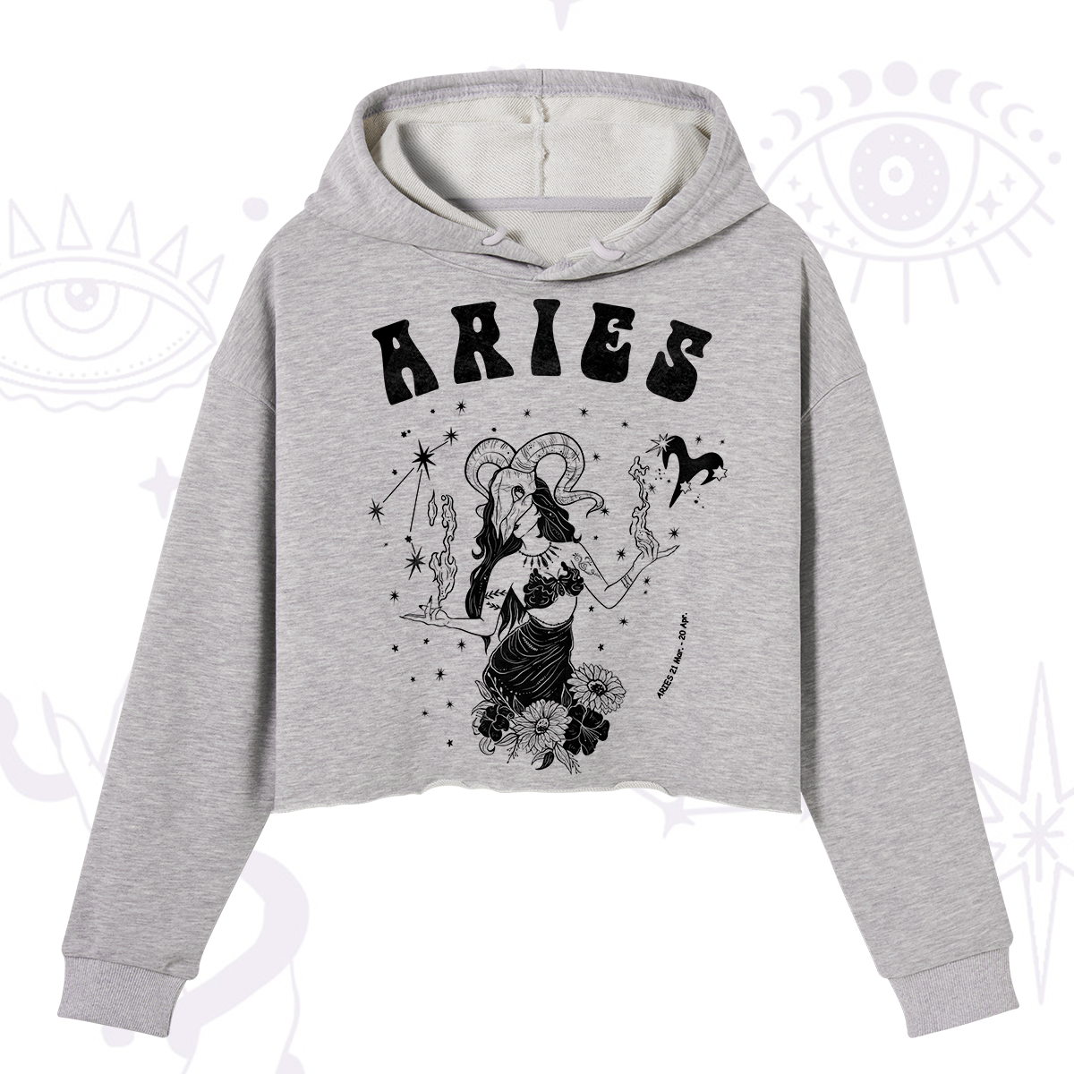 Purplehecate Aries Zodiac Glyphs Crop Hoodie
