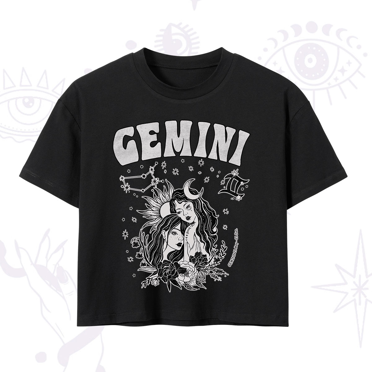 Purplehecate Gemini Zodiac Glyphs Crop T-Shirt 