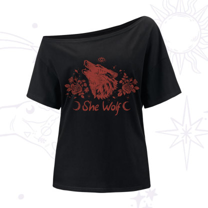 Purplehecate She Wolf One-Shoulder T-Shirt
