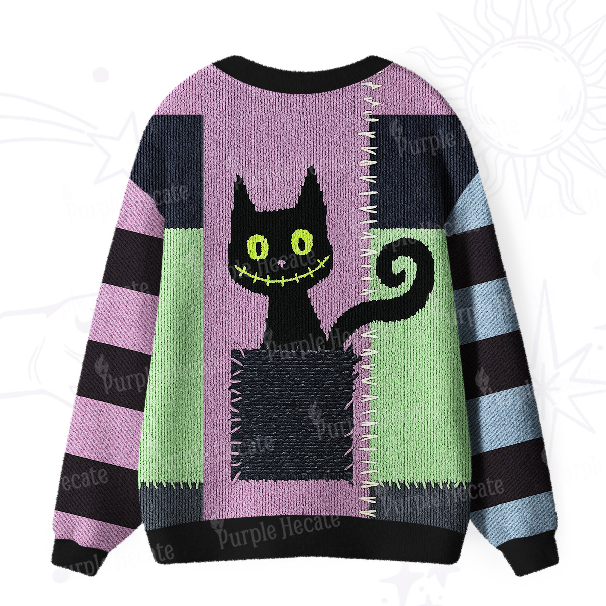 Purplehecate Monster Black Cat Ugly Cardigan Sweaters