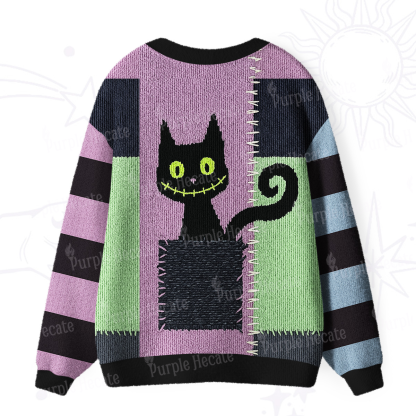 Purplehecate Monster Black Cat Ugly Cardigan Sweaters