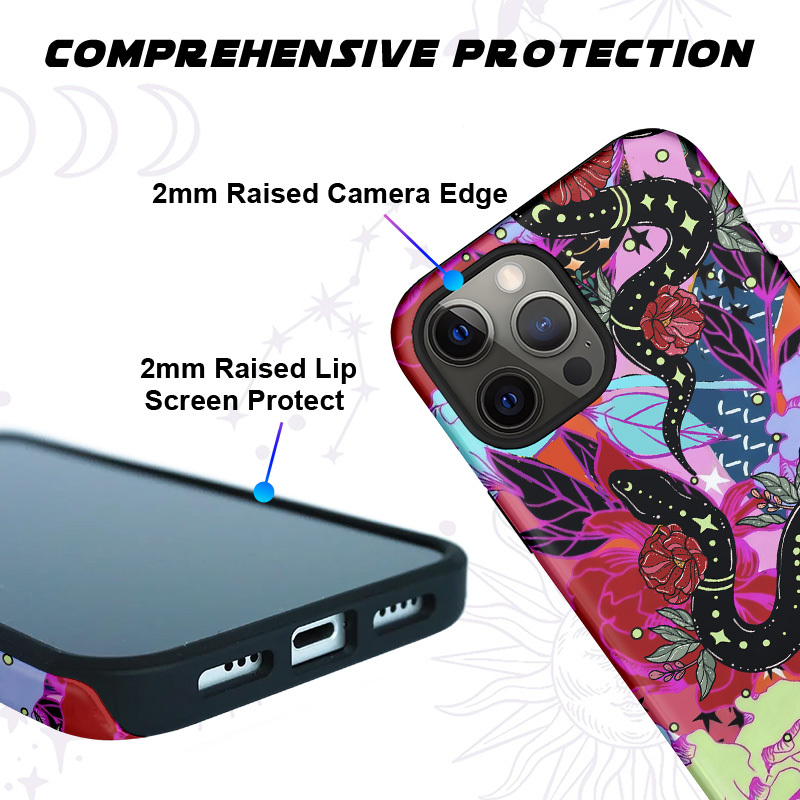 Purplehecate Enchanted Black Serpent & Floral Pattern Phone Case