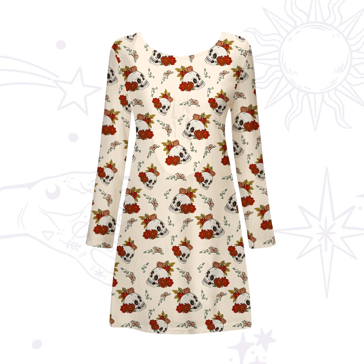 Purplehecate Flowers and Bones Beachwear Cover-Up Dress
