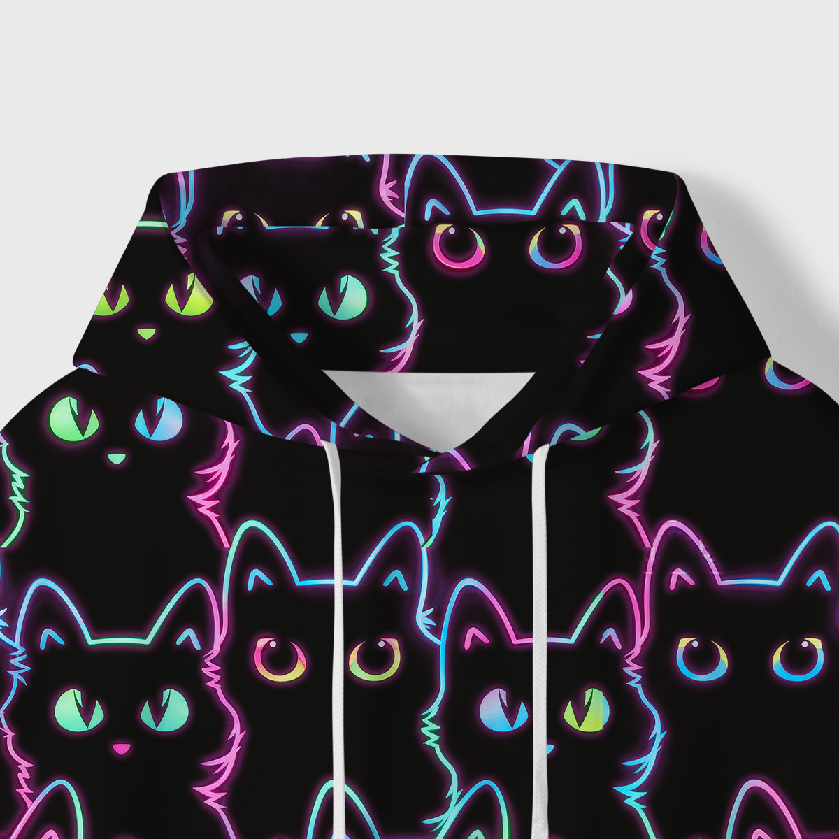Purplehecate Neon Glow Stacked Cats Scuba Hoodie