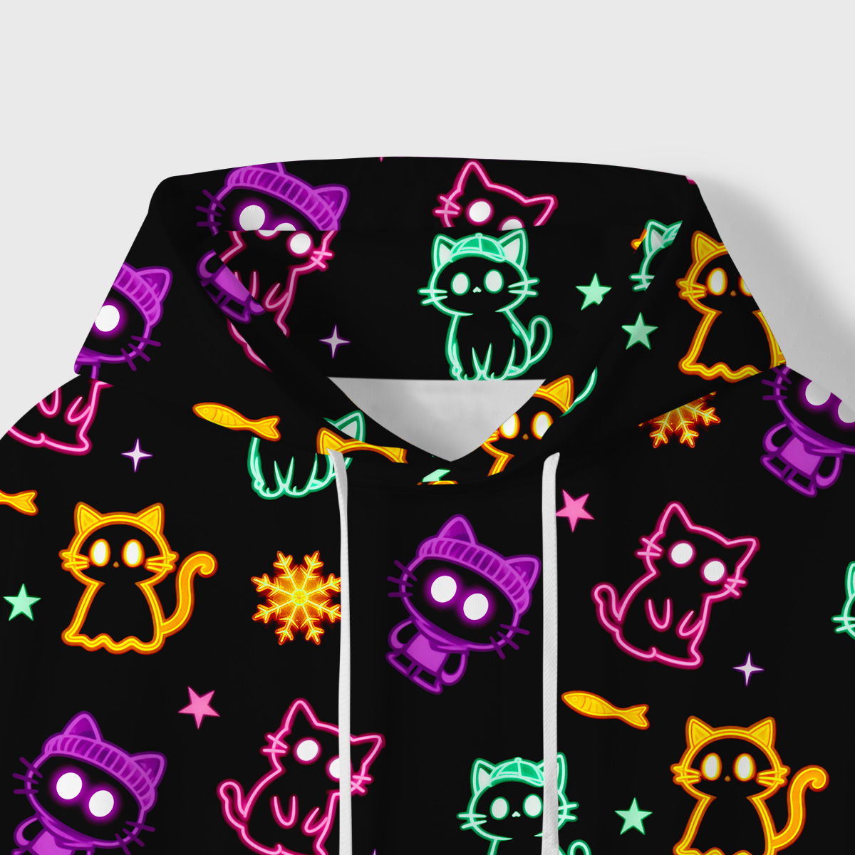 Purplehecate Neon Cat Party All-Over Print Hoodie