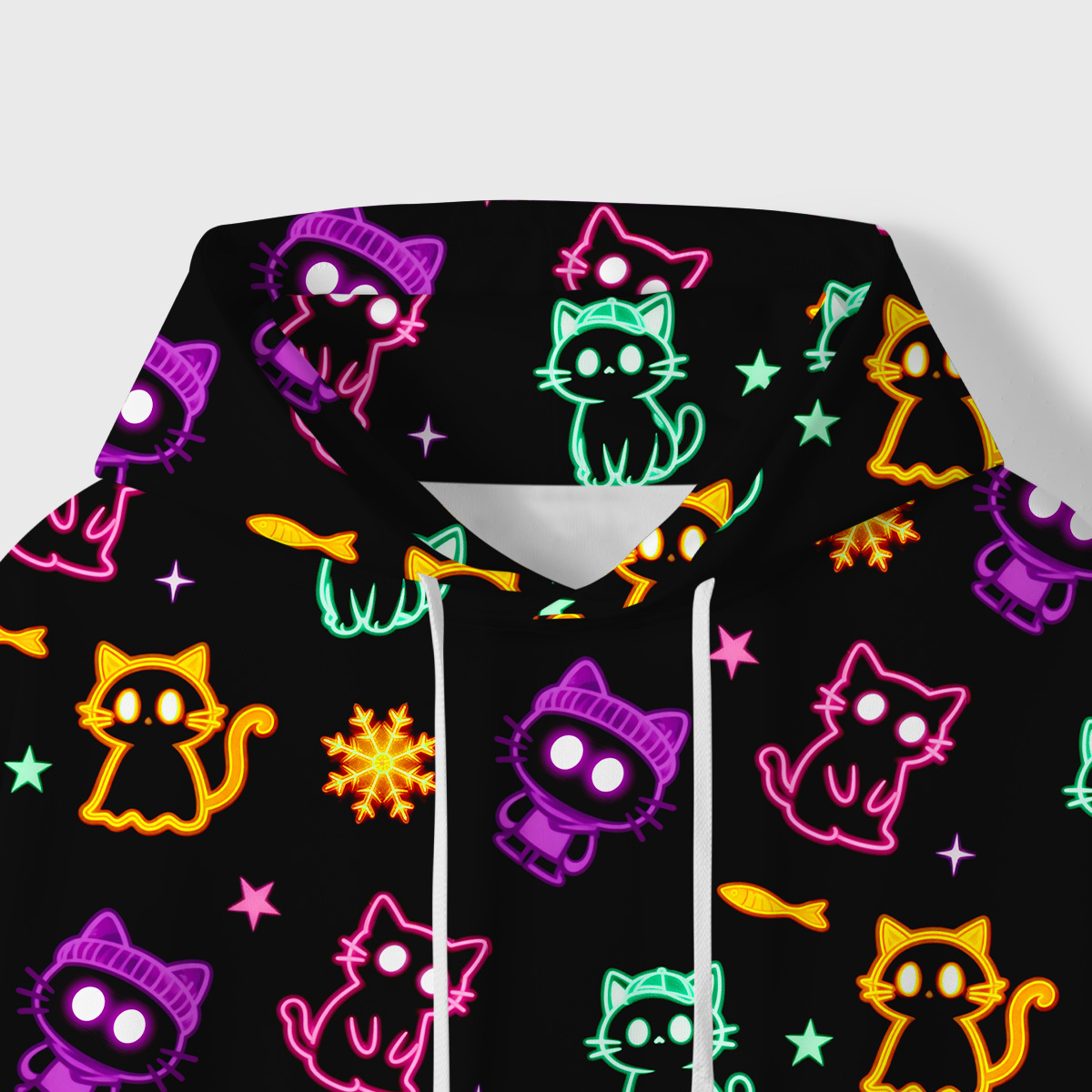 Purplehecate Neon Cat Party All-Over Print Hoodie