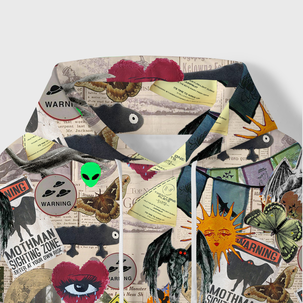 Purplehecate Cryptid Warning Collage All-Over Print Hoodie
