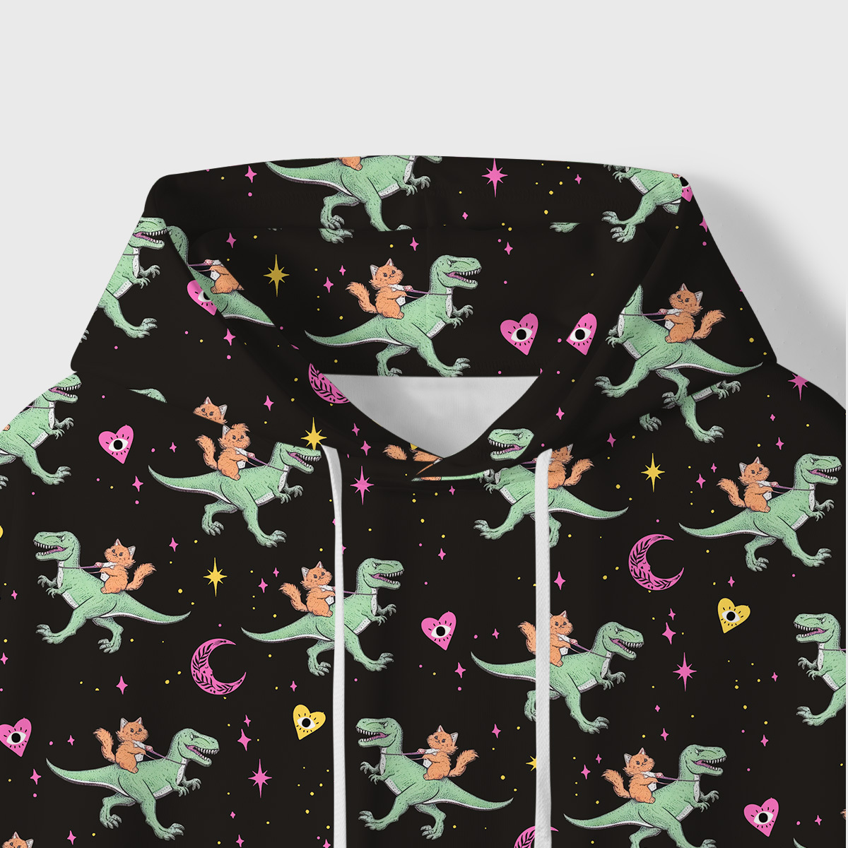 Purplehecate Witch Cat Rides the Dino All-Over Print Hoodie