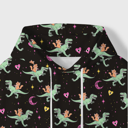 Purplehecate Witch Cat Rides the Dino All-Over Print Hoodie