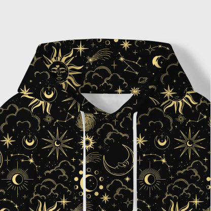 Purplehecate Mysterious Star & Moon All-Over Print Hoodie