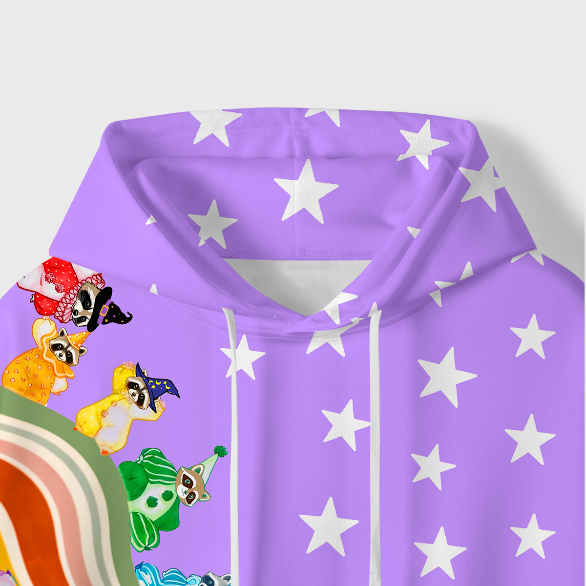 Purplehecate Rainbow Raccoon Star All-Over Print Hoodie