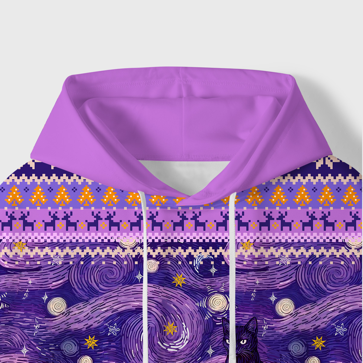 Purplehecate Mystic Cat Beneath the Cosmic Veil All-Over Print Hoodie