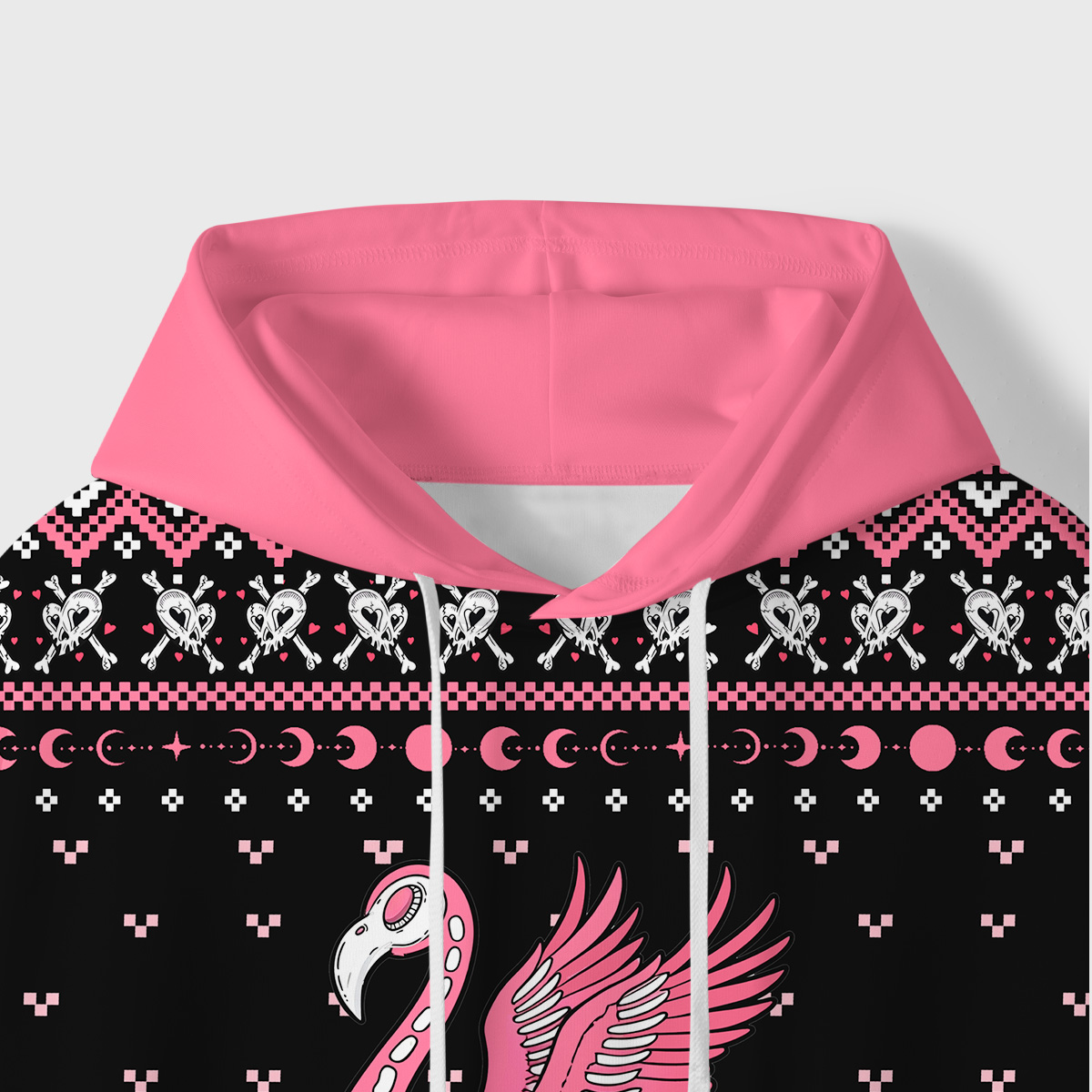 Purplehecate Witchy Pink Flamingo Skull All-Over Print Hoodie