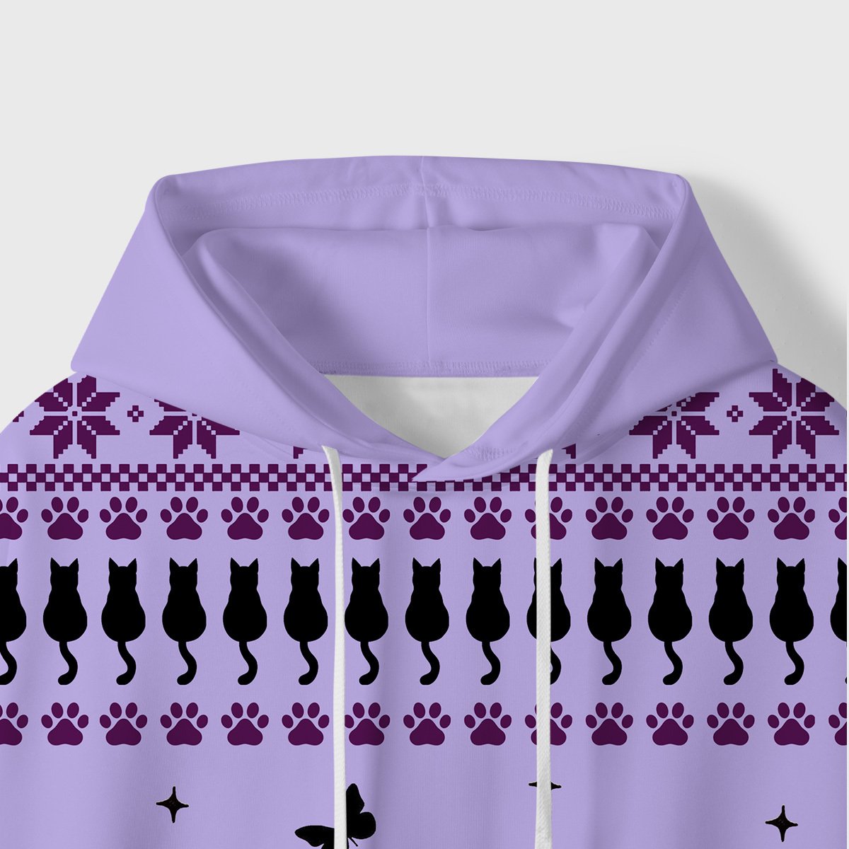 Purplehecate Midnight Pawprints Black Cat All-Over Print Hoodie